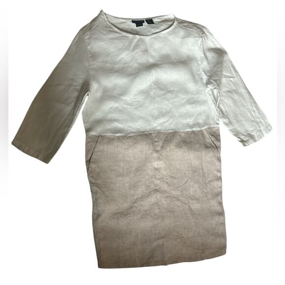 Tahari Women's 100% Linen Color Block Three Quarter Sleeve Dress Sz S - Picture 7 of 8